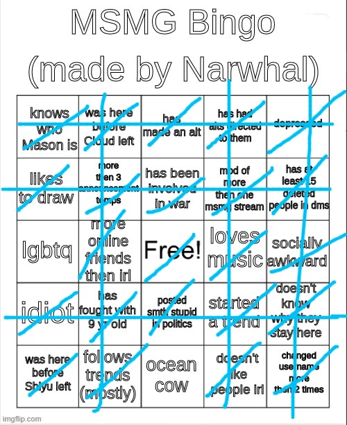 msmg bingo | image tagged in msmg bingo | made w/ Imgflip meme maker