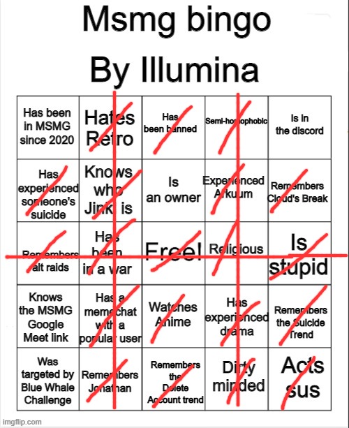 MSMG bingo | image tagged in msmg bingo | made w/ Imgflip meme maker