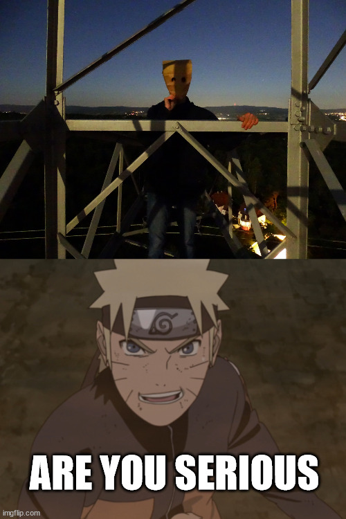 Naruto meme | ARE YOU SERIOUS | image tagged in climber,baghead,latticeclimbing,anime,naruto | made w/ Imgflip meme maker