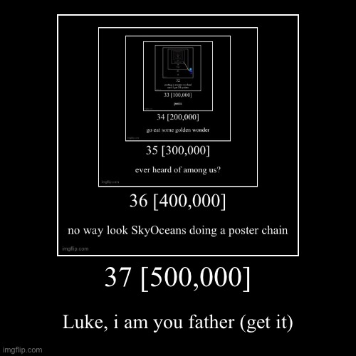 37 [500,000] | Luke, i am you father (get it) | image tagged in funny,demotivationals | made w/ Imgflip demotivational maker