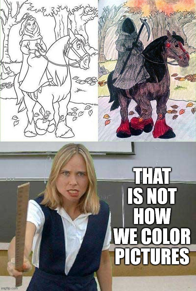 THAT IS NOT HOW WE COLOR PICTURES | image tagged in angry teacher | made w/ Imgflip meme maker