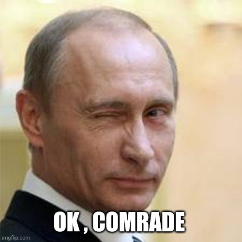 Putin Winking | OK , COMRADE | image tagged in putin winking | made w/ Imgflip meme maker