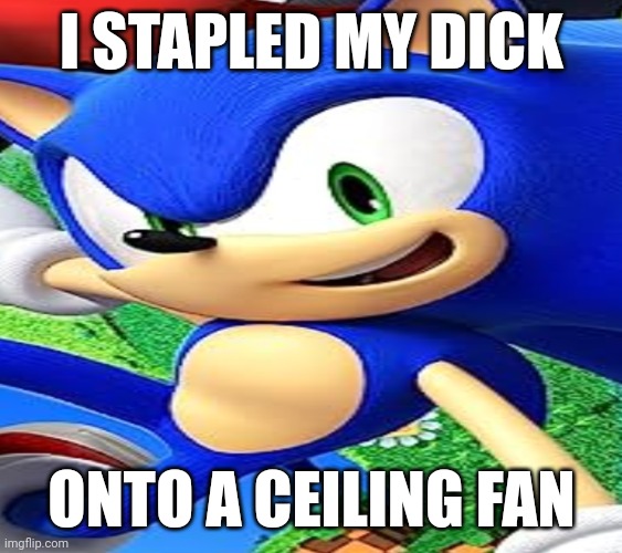Sonic Lost World meme | I STAPLED MY DICK; ONTO A CEILING FAN | image tagged in sonic the hedgehog,pp,dick,ceiling fan | made w/ Imgflip meme maker