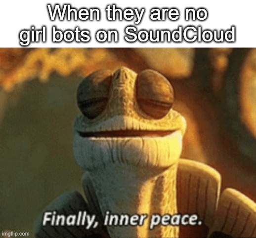 Those bots are so annoying | When they are no girl bots on SoundCloud | image tagged in finally inner peace | made w/ Imgflip meme maker