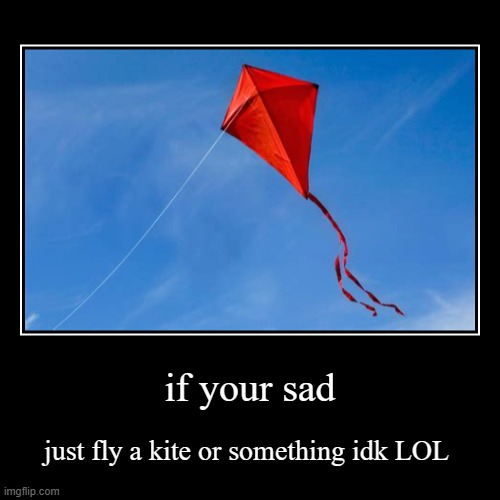 if your sad | just fly a kite or something idk LOL | image tagged in funny,demotivationals | made w/ Imgflip demotivational maker