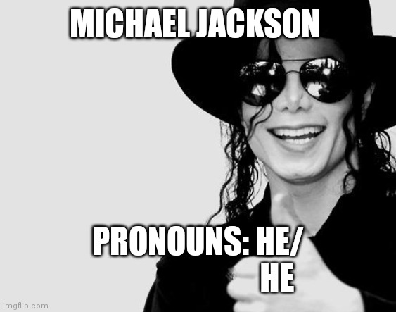2023 Michael Jackson | MICHAEL JACKSON; PRONOUNS: HE/
                         HE | image tagged in michael jackson | made w/ Imgflip meme maker