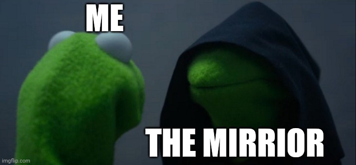 Evil Kermit | ME; THE MIRRIOR | image tagged in memes,evil kermit | made w/ Imgflip meme maker