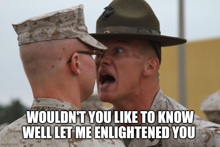 Marines di | WOULDN'T YOU LIKE TO KNOW
WELL LET ME ENLIGHTENED YOU | image tagged in marines di | made w/ Imgflip meme maker