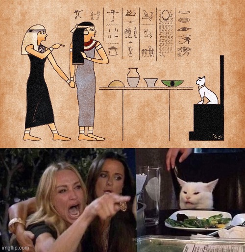 image tagged in ancient egyptian memes,woman yelling at cat | made w/ Imgflip meme maker