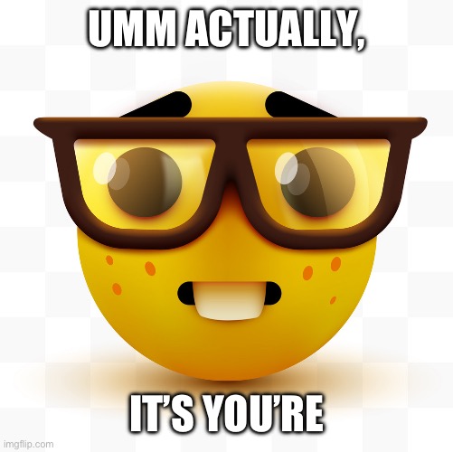 Nerd emoji | UMM ACTUALLY, IT’S YOU’RE | image tagged in nerd emoji | made w/ Imgflip meme maker