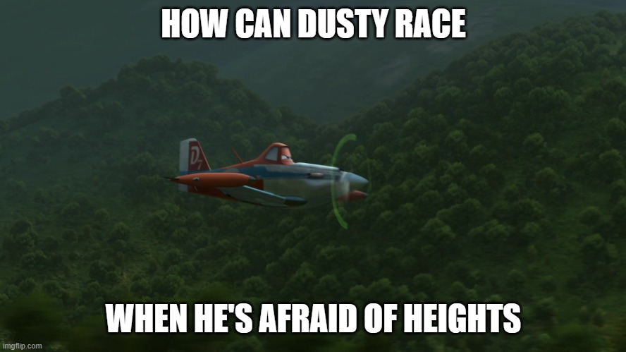 Dusty Crophopper | HOW CAN DUSTY RACE; WHEN HE'S AFRAID OF HEIGHTS | image tagged in dusty crophopper | made w/ Imgflip meme maker