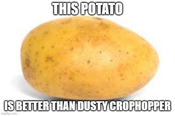 Potato | THIS POTATO; IS BETTER THAN DUSTY CROPHOPPER | image tagged in potato | made w/ Imgflip meme maker
