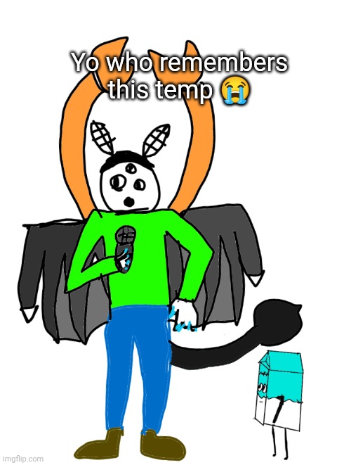 Milk staring up at Carlos | Yo who remembers this temp 😭 | image tagged in milk staring up at carlos | made w/ Imgflip meme maker