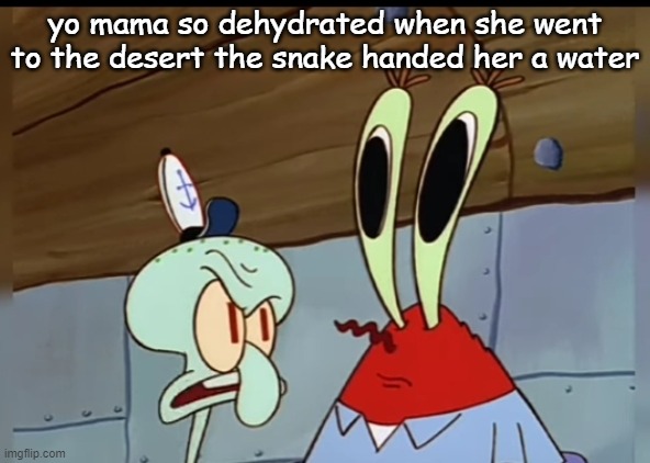 what | yo mama so dehydrated when she went to the desert the snake handed her a water | image tagged in what | made w/ Imgflip meme maker