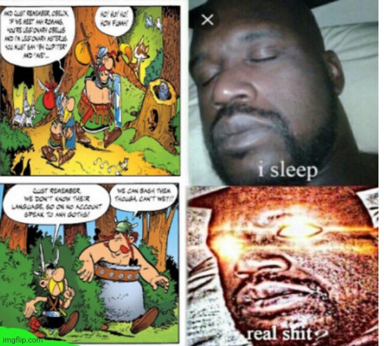 Sleeping Shaq but with disguise scenes from Asterix & the Goths | image tagged in asterix,sleeping shaq,disguise | made w/ Imgflip meme maker