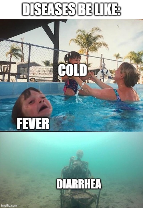 Explosion. | DISEASES BE LIKE:; COLD; FEVER; DIARRHEA | image tagged in sinking skeleton,diarrhea | made w/ Imgflip meme maker