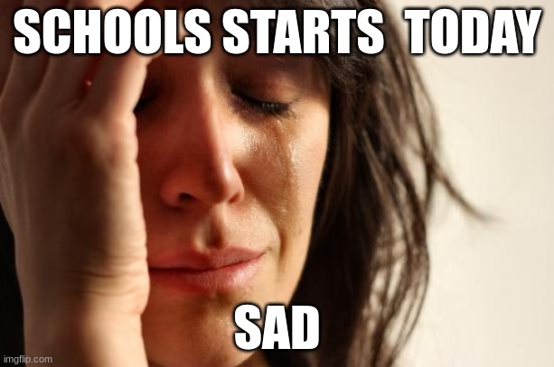 NOOOOOOOOO | SCHOOLS STARTS  TODAY; SAD | image tagged in memes,first world problems | made w/ Imgflip meme maker