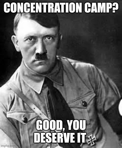 Adolf Hitler | CONCENTRATION CAMP? GOOD, YOU DESERVE IT | image tagged in adolf hitler | made w/ Imgflip meme maker