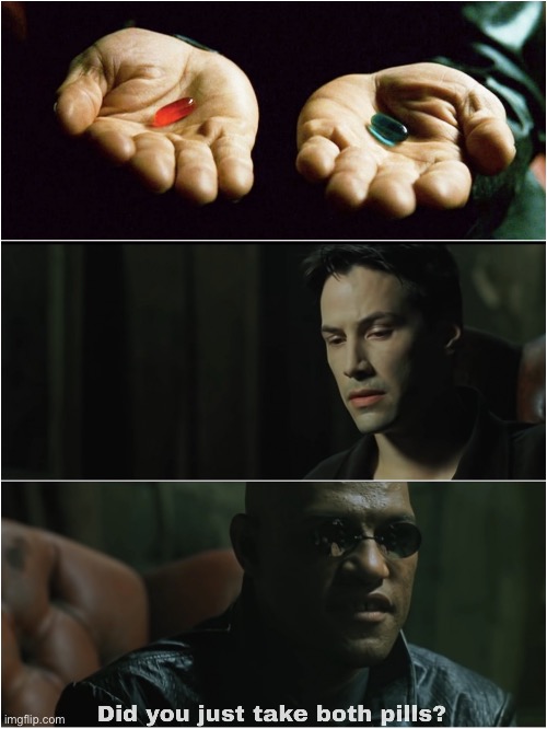 Did you just take both pills? | image tagged in did you just take both pills | made w/ Imgflip meme maker