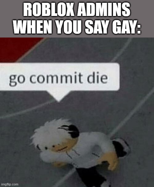 Roblox Go Commit Die | ROBLOX ADMINS WHEN YOU SAY GAY: | image tagged in roblox go commit die | made w/ Imgflip meme maker