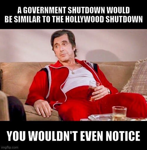 You might notice things improve. | A GOVERNMENT SHUTDOWN WOULD BE SIMILAR TO THE HOLLYWOOD SHUTDOWN; YOU WOULDN'T EVEN NOTICE | image tagged in memes | made w/ Imgflip meme maker