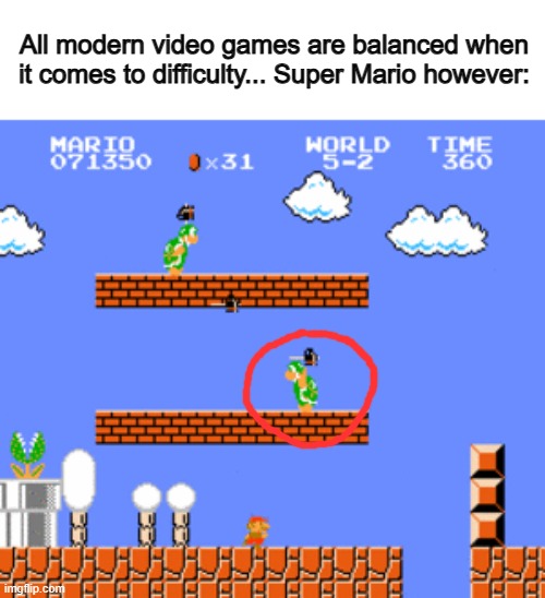These guys are so annoying -_- | All modern video games are balanced when it comes to difficulty... Super Mario however: | made w/ Imgflip meme maker