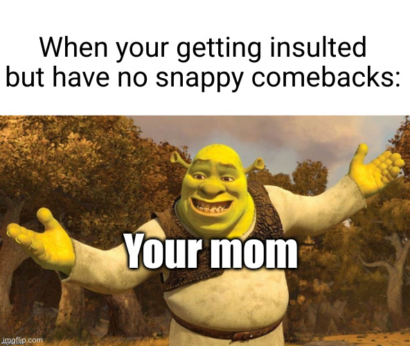 your mom is comeback XD | When your getting insulted but have no snappy comebacks:; Your mom | image tagged in ta da,your mom,funny,comeback,insult,roasted | made w/ Imgflip meme maker