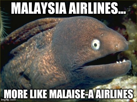Bad Joke Eel Meme | MALAYSIA AIRLINES... MORE LIKE MALAISE-A AIRLINES | image tagged in memes,bad joke eel | made w/ Imgflip meme maker