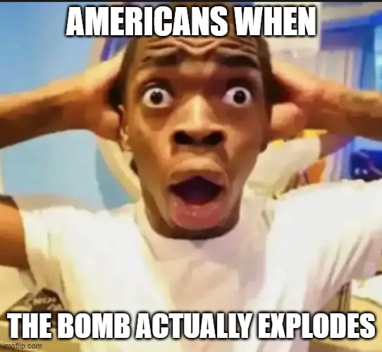 Surprised Black Guy | AMERICANS WHEN THE BOMB ACTUALLY EXPLODES | image tagged in surprised black guy | made w/ Imgflip meme maker