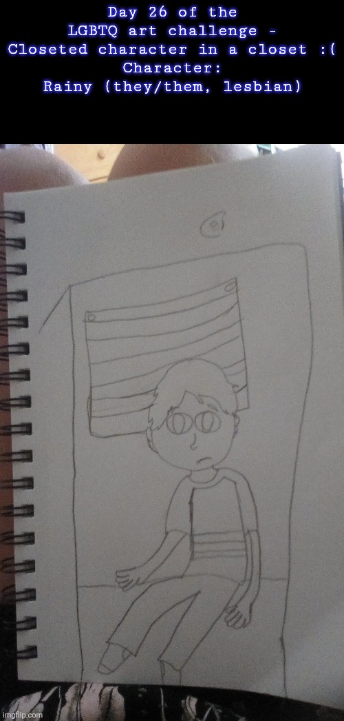 Poor Rainy | Day 26 of the LGBTQ art challenge - Closeted character in a closet :(
Character: Rainy (they/them, lesbian) | image tagged in drawings,challenge | made w/ Imgflip meme maker