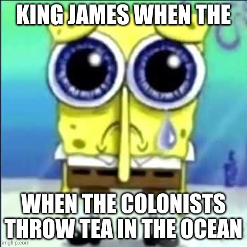 Sad Spongebob | KING JAMES WHEN THE; WHEN THE COLONISTS THROW TEA IN THE OCEAN | image tagged in sad spongebob | made w/ Imgflip meme maker