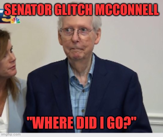 Mitch McConnell freezes again | SENATOR GLITCH MCCONNELL; "WHERE DID I GO?" | image tagged in mitch mcconnell freezes again | made w/ Imgflip meme maker