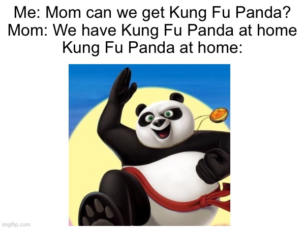 Me: Mom can we get Kung Fu Panda?
Mom: We have Kung Fu Panda at home
Kung Fu Panda at home: | image tagged in ripoff | made w/ Imgflip meme maker