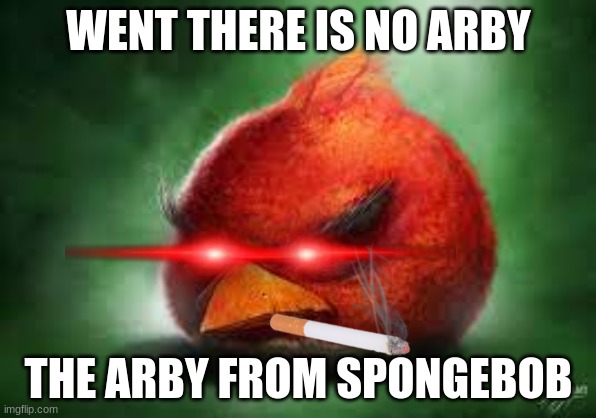 angry bird | WENT THERE IS NO ARBY; THE ARBY FROM SPONGEBOB | image tagged in realistic red angry birds | made w/ Imgflip meme maker