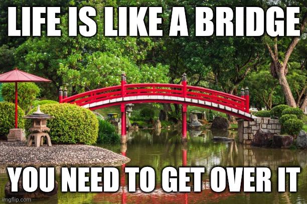 I might not be depressed, but I think this meme will perform the best in this stream | LIFE IS LIKE A BRIDGE; YOU NEED TO GET OVER IT | image tagged in bridge,life sucks | made w/ Imgflip meme maker