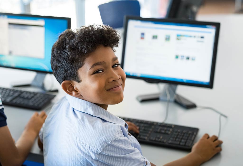 Kid on computer Blank Meme Template