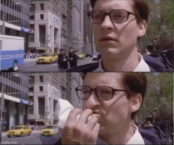 Peter parker eating a hot dog | image tagged in peter parker eating a hot dog | made w/ Imgflip meme maker