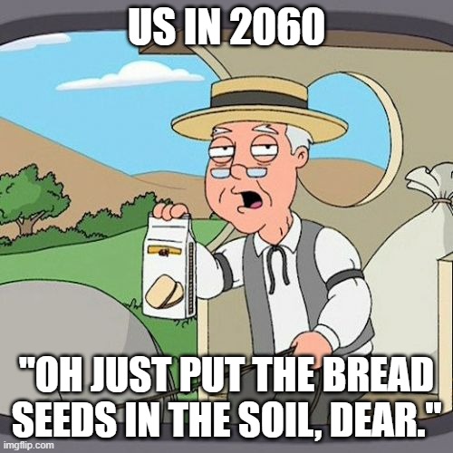 Pepperidge Farm Remembers | US IN 2060; "OH JUST PUT THE BREAD SEEDS IN THE SOIL, DEAR." | image tagged in memes,pepperidge farm remembers | made w/ Imgflip meme maker