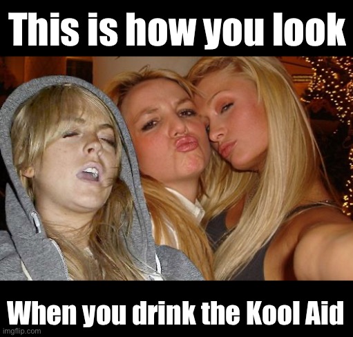 Kool Aid | This is how you look; When you drink the Kool Aid | image tagged in kool aid,lindsay lohan,paris hilton,wasted | made w/ Imgflip meme maker