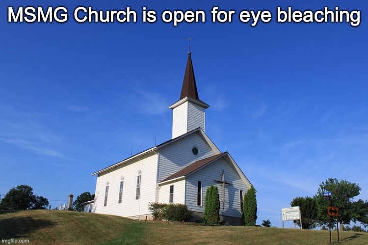 Small Church | MSMG Church is open for eye bleaching | image tagged in small church | made w/ Imgflip meme maker