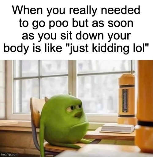 bathroom | When you really needed to go poo but as soon as you sit down your body is like "just kidding lol" | image tagged in blank white template | made w/ Imgflip meme maker