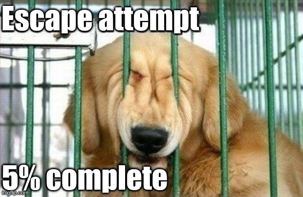 Escape attempt; 5% complete | made w/ Imgflip meme maker