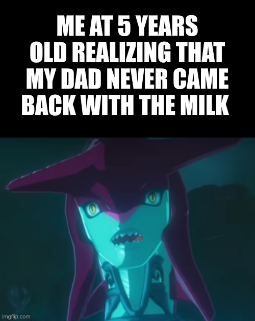 Looks like I'm having dry cereal again | ME AT 5 YEARS OLD REALIZING THAT MY DAD NEVER CAME BACK WITH THE MILK | image tagged in surprised sidon,memes,oh wow are you actually reading these tags,barney will eat all of your delectable biscuits | made w/ Imgflip meme maker