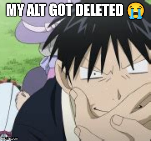 Roy Mustang | MY ALT GOT DELETED 😭 | image tagged in roy mustang | made w/ Imgflip meme maker