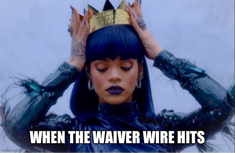 Waiver wire queen | WHEN THE WAIVER WIRE HITS | image tagged in rihanna queen | made w/ Imgflip meme maker