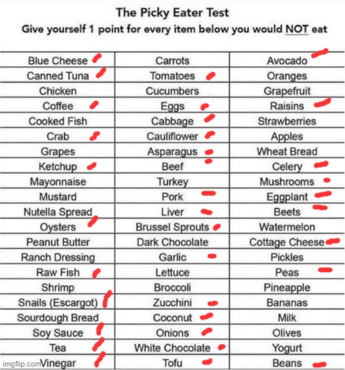 The Picky Eater Test | image tagged in the picky eater test | made w/ Imgflip meme maker