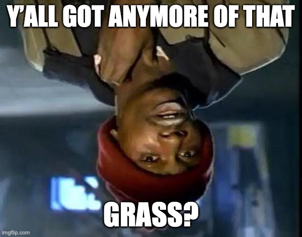 Y’all got anymore grass (UPSIDE DOWN ADDITION) | Y’ALL GOT ANYMORE OF THAT; GRASS? | image tagged in memes,y'all got any more of that | made w/ Imgflip meme maker