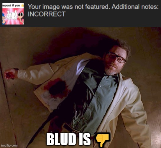 BLUD IS 👎 | image tagged in dead walter white | made w/ Imgflip meme maker