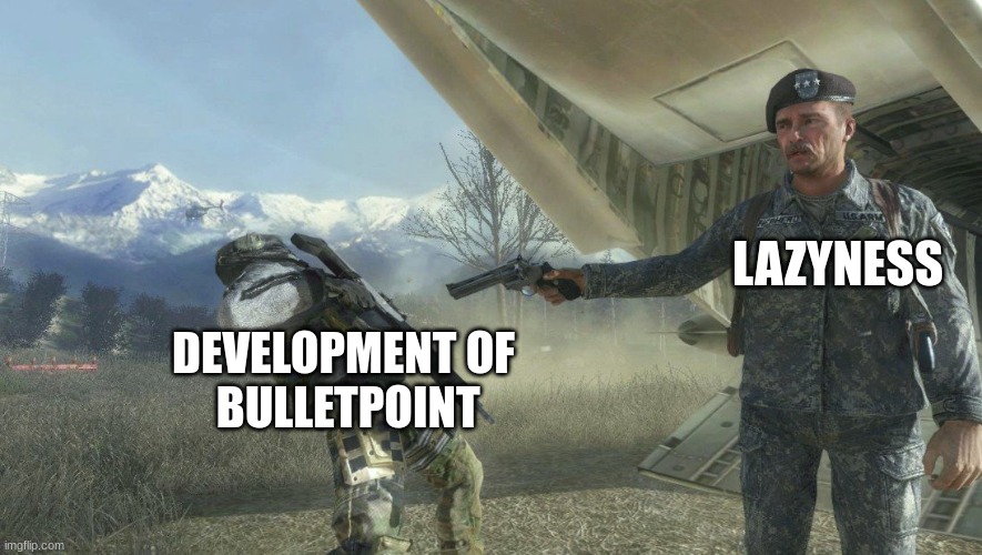 Devlog on Roblox Bulletpoint #1 (Do Not Repost) | LAZYNESS; DEVELOPMENT OF
 BULLETPOINT | image tagged in general shepherd's betrayal,bpcomingsoon,lnch225 | made w/ Imgflip meme maker