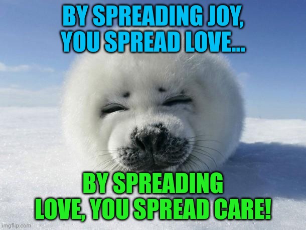 Seal Of Approval | BY SPREADING JOY, YOU SPREAD LOVE... BY SPREADING LOVE, YOU SPREAD CARE! | image tagged in seal of approval | made w/ Imgflip meme maker